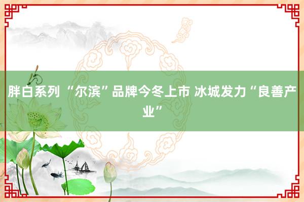 胖白系列 “尔滨”品牌今冬上市 冰城发力“良善产业”